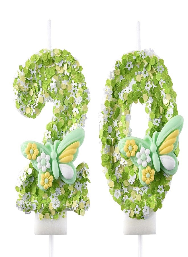 AOOLADA 20 Birthday Candle, 20th Cake Candles, Number 20 Birthday Candles for Cake Topper Decoration, Green - Image 1